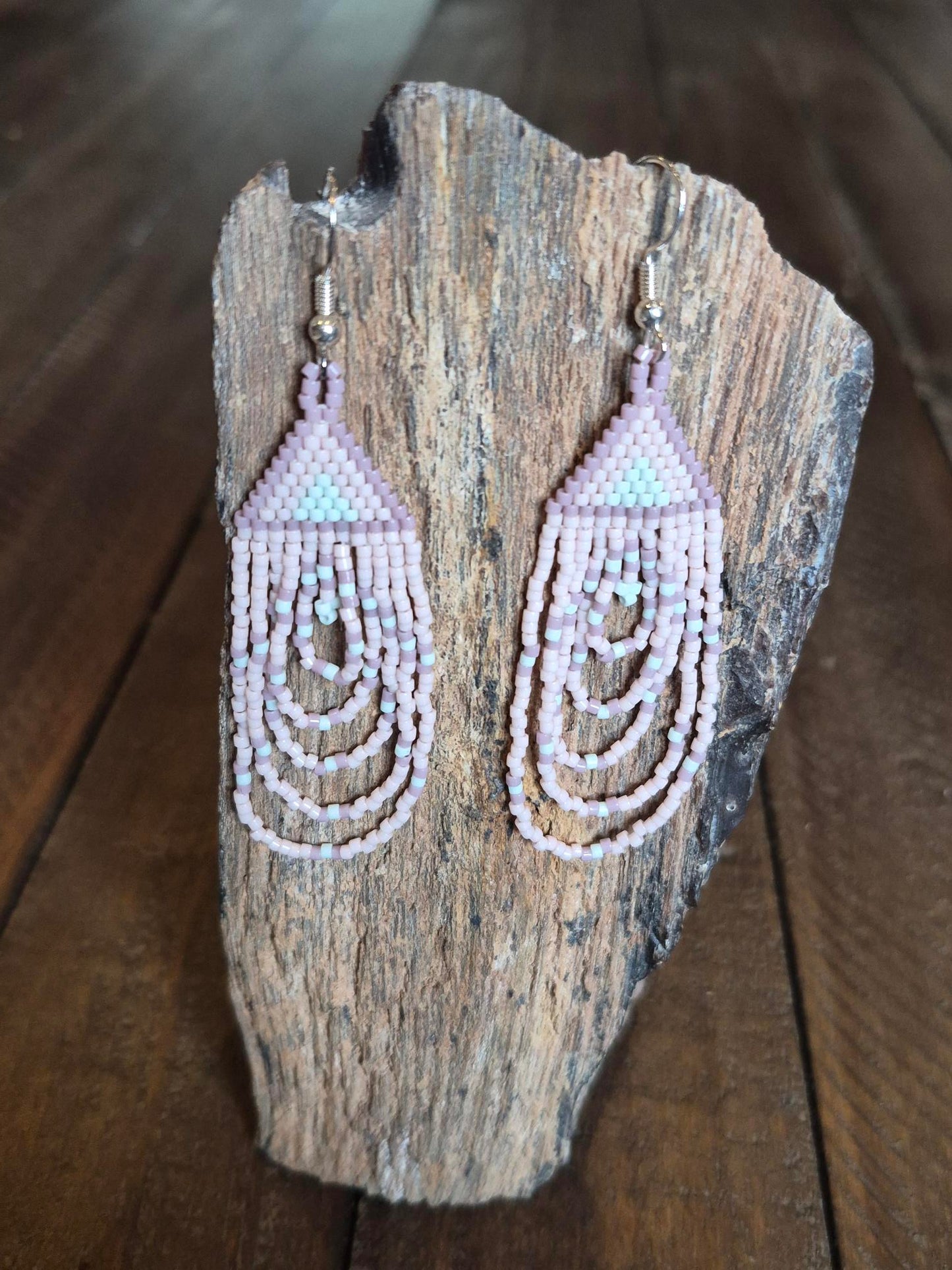 Hand Beaded Earrings in Pink.
